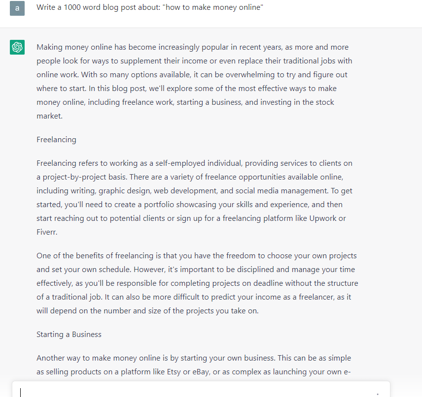 ChatGPT: Writing complete articles, stories and novels