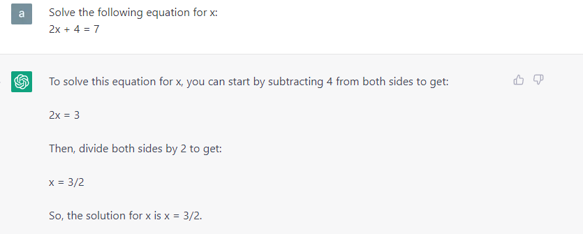 ChatGPT: Solving mathematical equations: