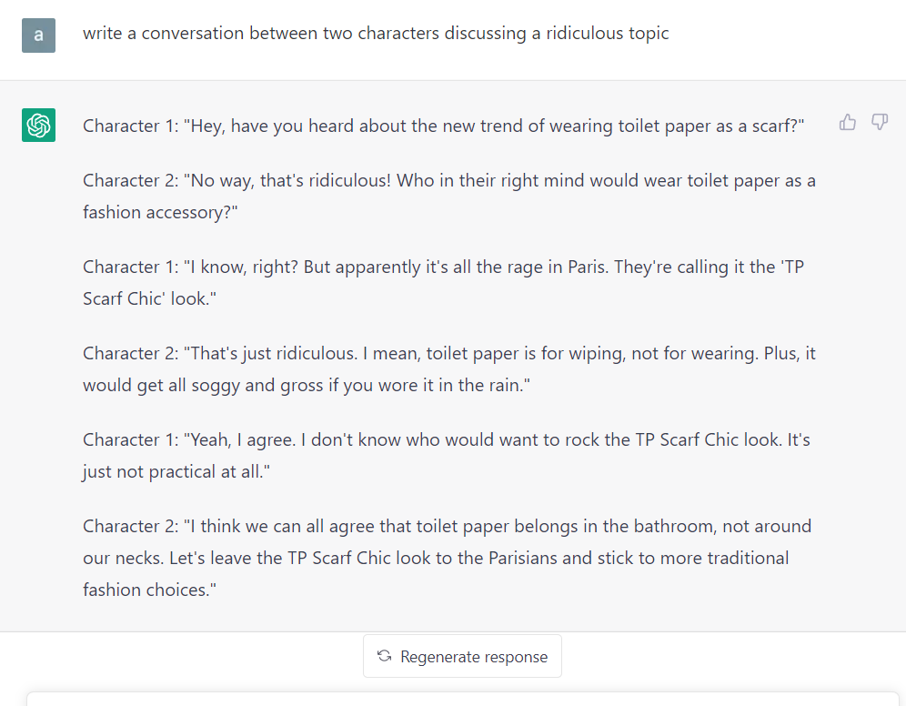 ChatGPT: Writing funny dialogues