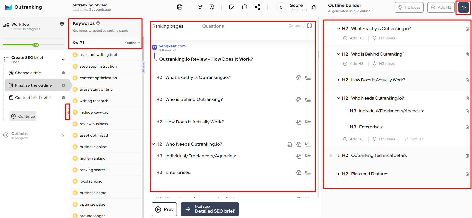 Outranking's outline builder